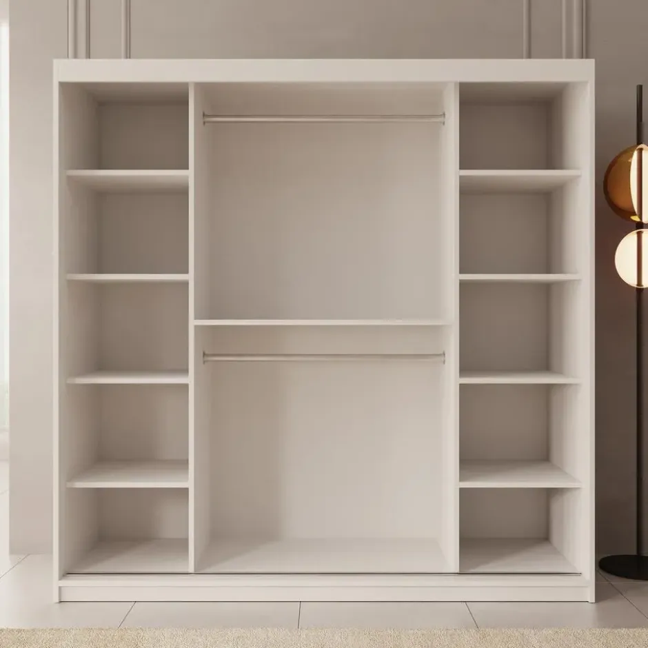 Meubella - Kledingkast Bodhi - Wit - 200 cm - Met spiegel