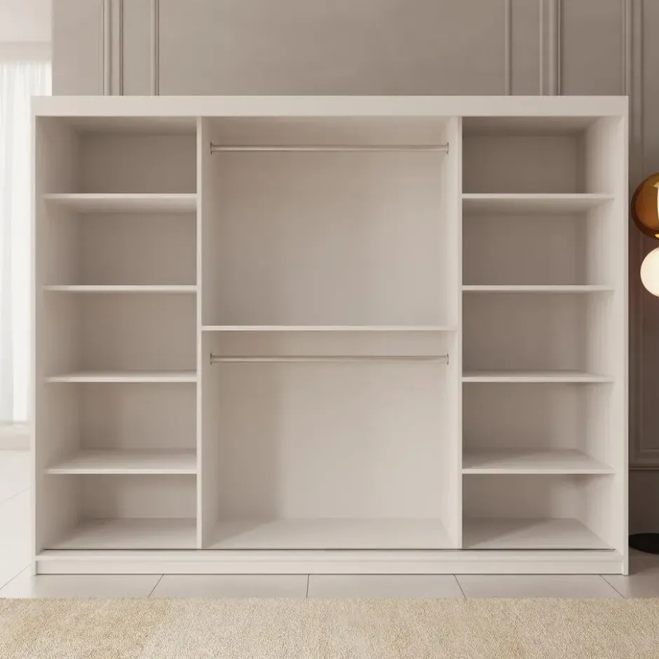 Meubella - Kledingkast Bodhi - Wit - 250 cm - Met spiegel