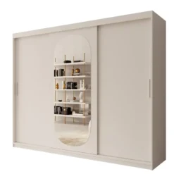 Meubella - Kledingkast Bodhi - Wit - 250 cm - Met spiegel