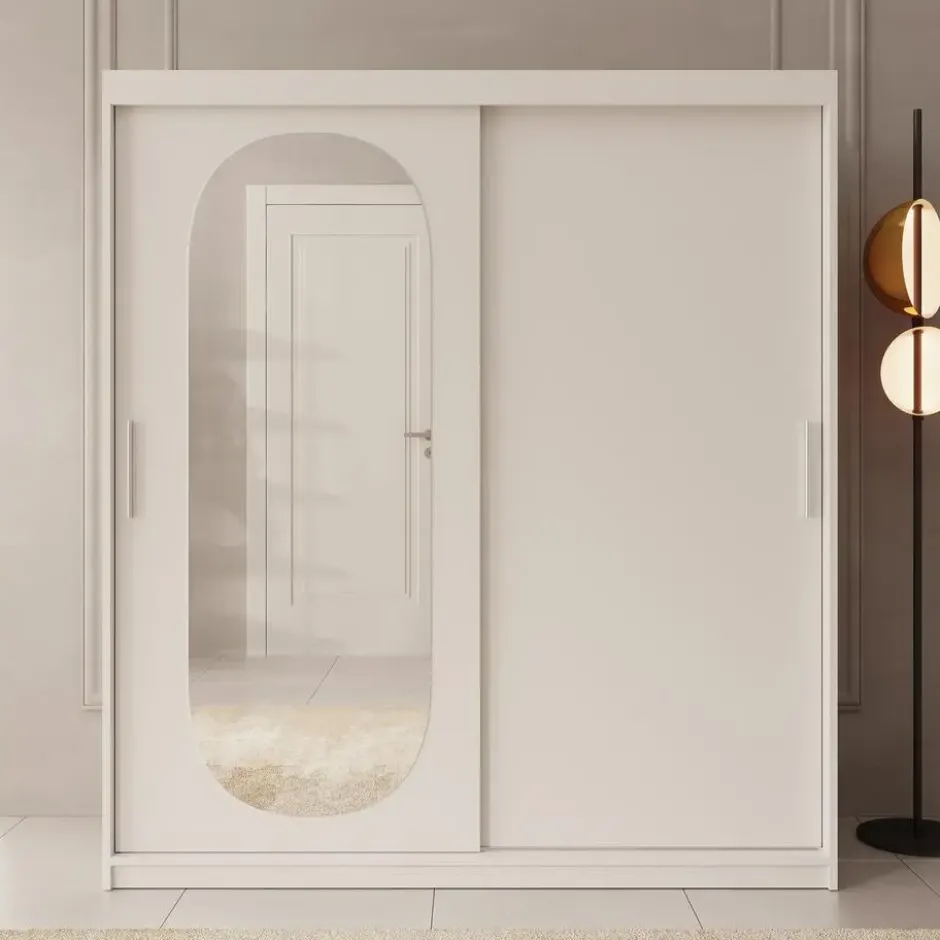 Meubella - Kledingkast Bodhi - Wit - 180 cm - Met spiegel
