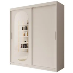 Meubella - Kledingkast Bodhi - Wit - 180 cm - Met spiegel
