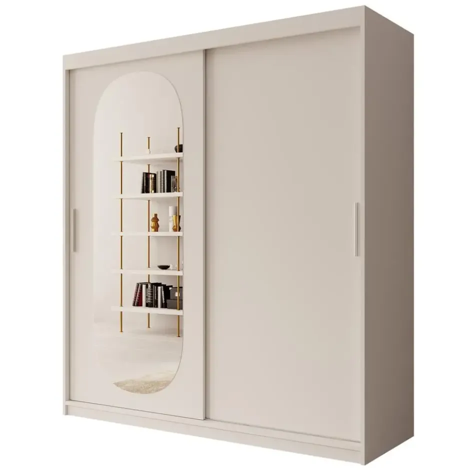 Meubella - Kledingkast Bodhi - Wit - 180 cm - Met spiegel