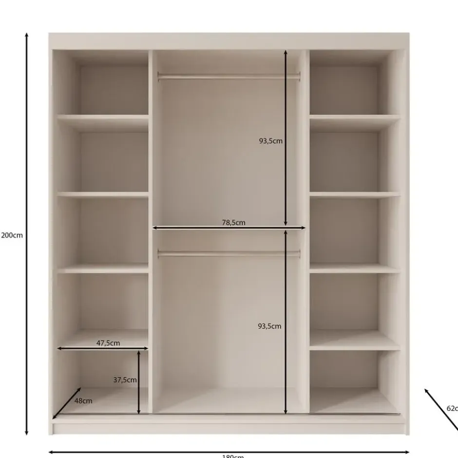 Meubella - Kledingkast Bodhi - Wit - 180 cm - Met spiegel