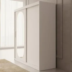 Meubella - Kledingkast Bodhi - Wit - 180 cm - Met spiegel