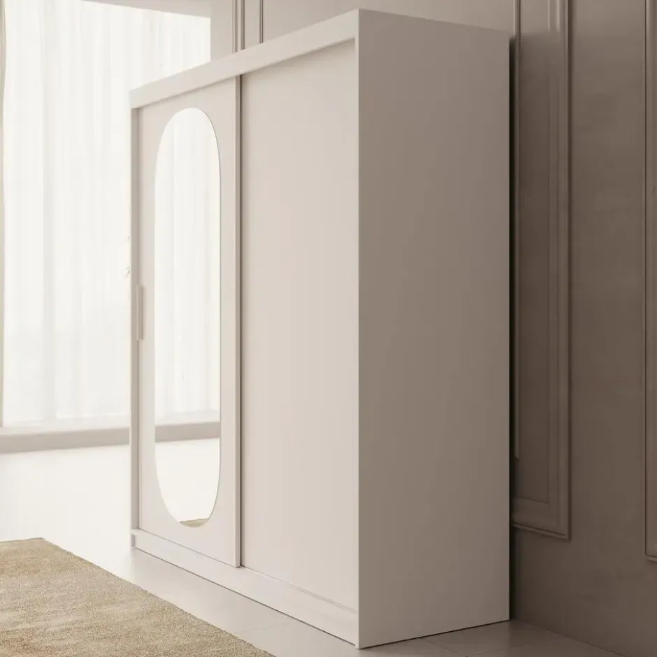 Meubella - Kledingkast Bodhi - Wit - 180 cm - Met spiegel