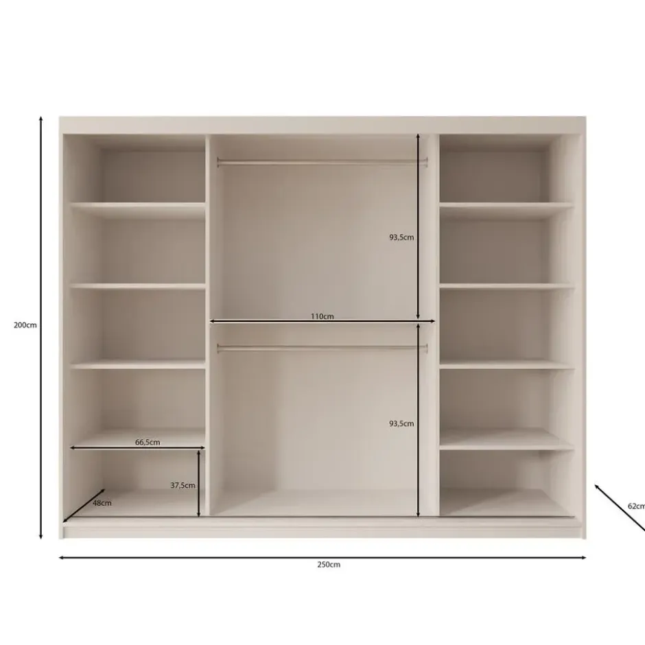 Meubella - Kledingkast Bodhi - Zwart - 250 cm - Met spiegel