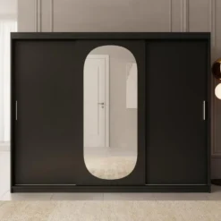 Meubella - Kledingkast Bodhi - Zwart - 250 cm - Met spiegel