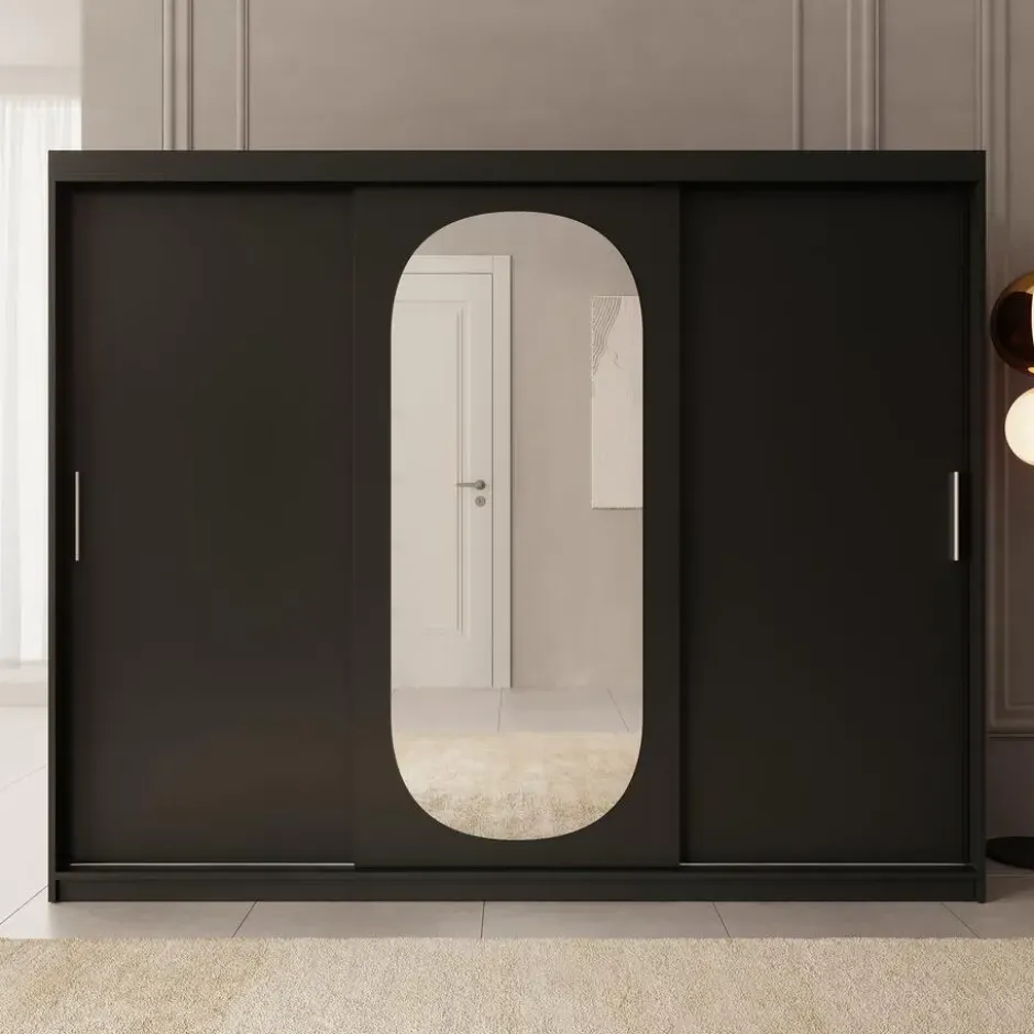 Meubella - Kledingkast Bodhi - Zwart - 250 cm - Met spiegel
