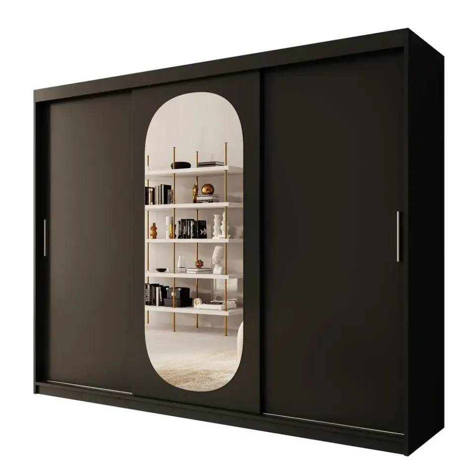 Meubella - Kledingkast Bodhi - Zwart - 250 cm - Met spiegel