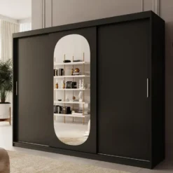 Meubella - Kledingkast Bodhi - Zwart - 250 cm - Met spiegel