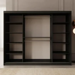 Meubella - Kledingkast Bodhi - Zwart - 250 cm - Met spiegel