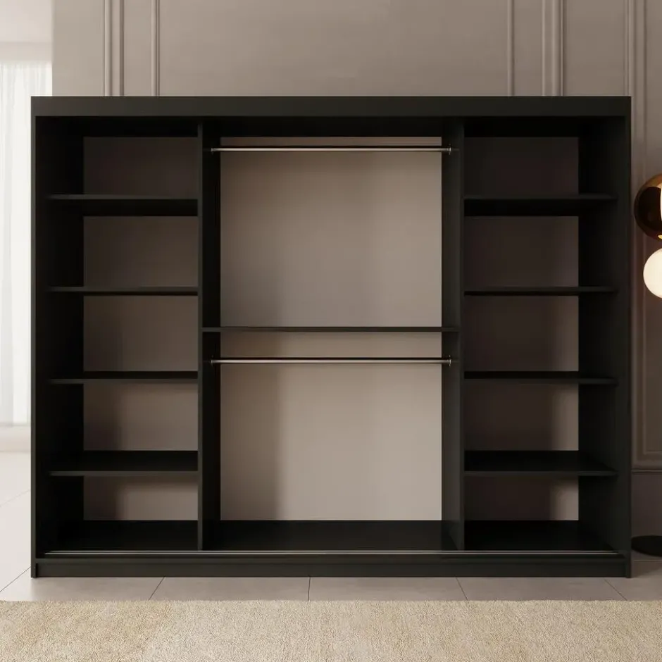 Meubella - Kledingkast Bodhi - Zwart - 250 cm - Met spiegel