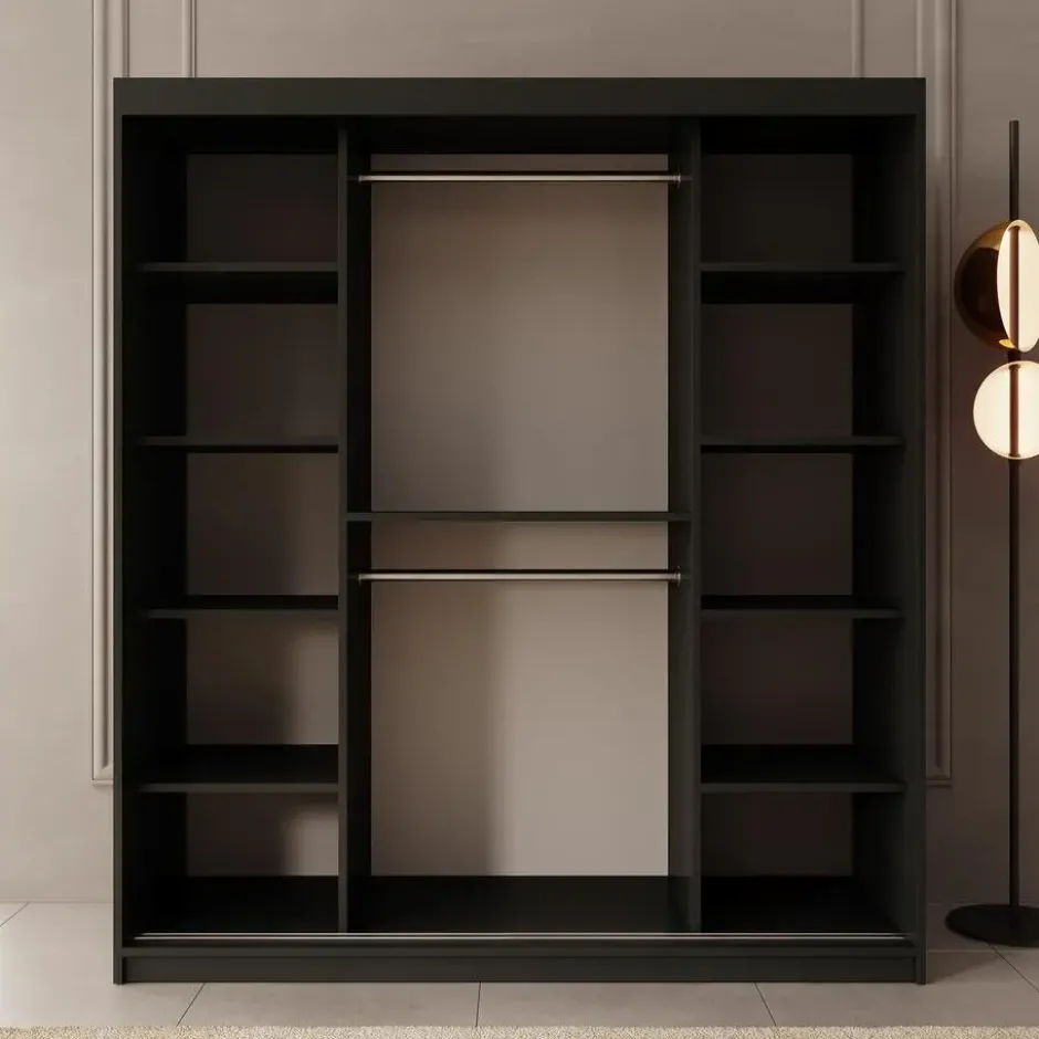 Meubella - Kledingkast Bodhi - Zwart - 180 cm - Met spiegel