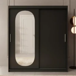 Meubella - Kledingkast Bodhi - Zwart - 180 cm - Met spiegel