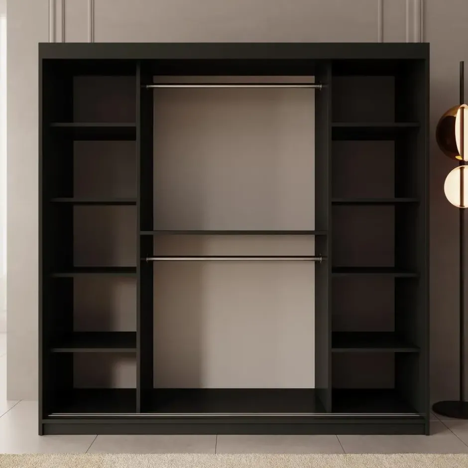 Meubella - Kledingkast Bodhi - Zwart - 200 cm - Met spiegel