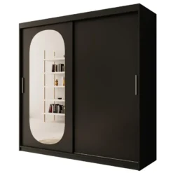 Meubella - Kledingkast Bodhi - Zwart - 200 cm - Met spiegel
