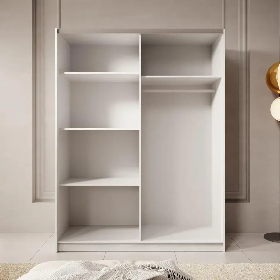 Meubella - Kledingkast Boets - Wit - Eiken - 150 cm - Met spiegel