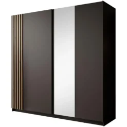 Meubella - Kledingkast Boets - Zwart - Eiken - 200 cm - Met spiegel