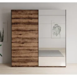 Meubella - Kledingkast Brown - Eiken - 180 cm - Met spiegel
