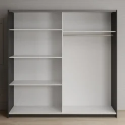 Meubella - Kledingkast Deliryon - Zwart - 200 cm - Met spiegel