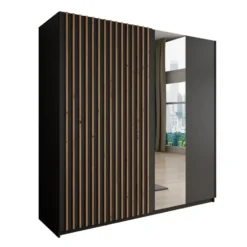 Meubella - Kledingkast Deliryon - Zwart - 200 cm - Met spiegel