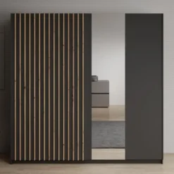 Meubella - Kledingkast Deliryon - Zwart - 200 cm - Met spiegel