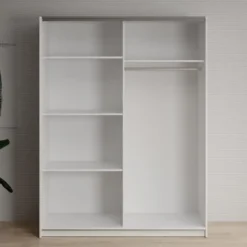 Meubella - Kledingkast Deliryon - Wit - 150 cm - Met spiegel