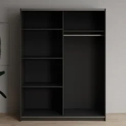 Meubella - Kledingkast Deliryon - Zwart - 150 cm - Met spiegel