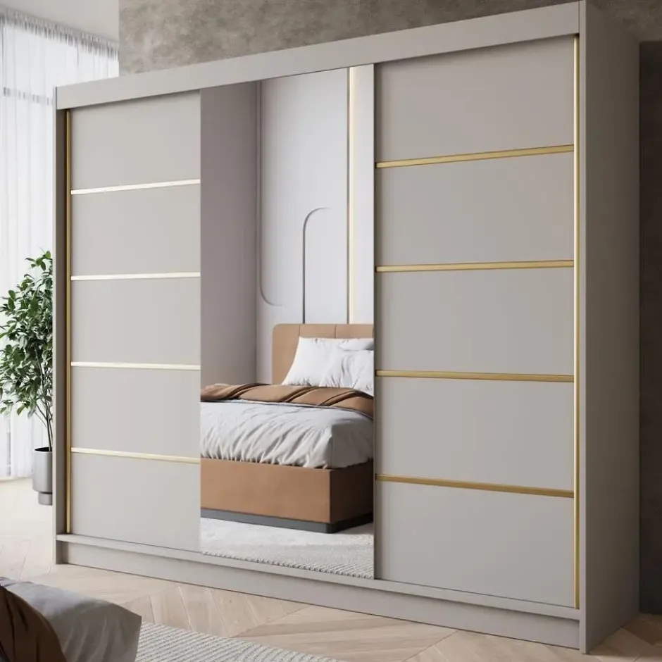 Meubella - Kledingkast Eagle - Beige - 250 cm - Met spiegel
