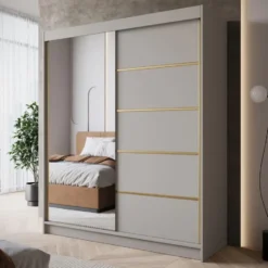 Meubella - Kledingkast Eagle - Beige - 180 cm - Met spiegel