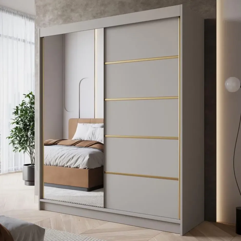 Meubella - Kledingkast Eagle - Beige - 180 cm - Met spiegel