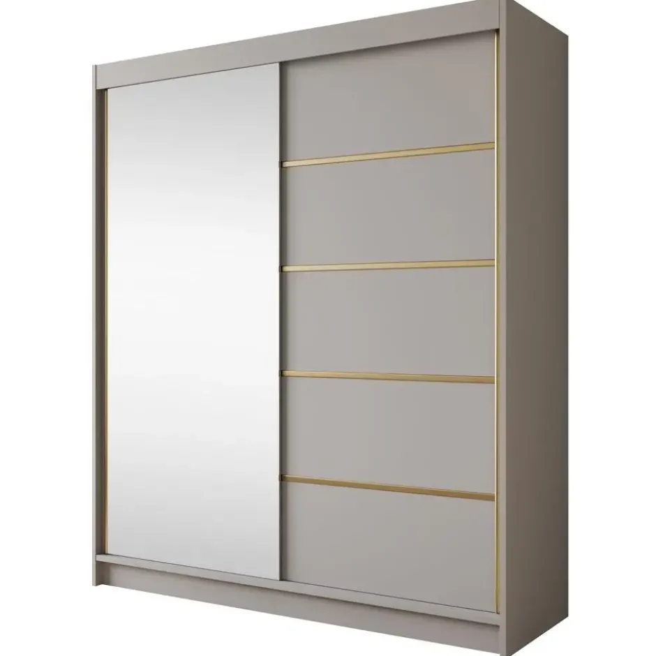 Meubella - Kledingkast Eagle - Beige - 180 cm - Met spiegel