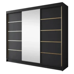 Meubella - Kledingkast Eagle - Zwart - 250 cm - Met spiegel