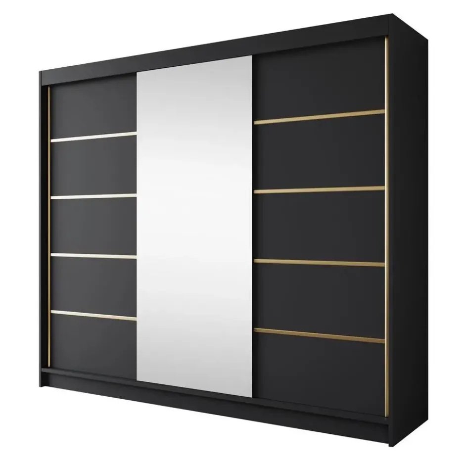 Meubella - Kledingkast Eagle - Zwart - 250 cm - Met spiegel