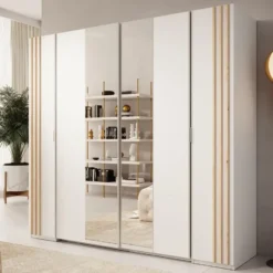 Meubella - Kledingkast Franklin - Wit - 220 cm - Met spiegel