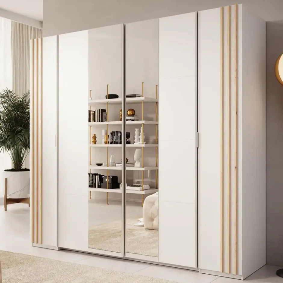 Meubella - Kledingkast Franklin - Wit - 220 cm - Met spiegel