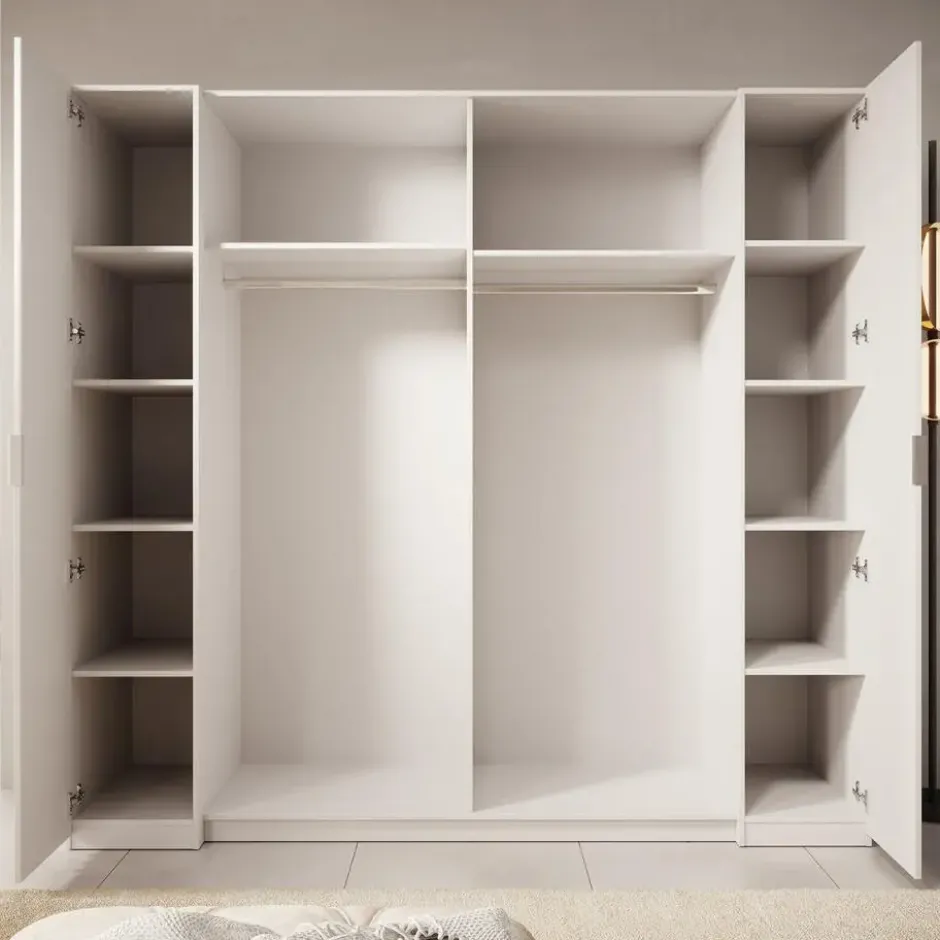 Meubella - Kledingkast Franklin - Wit - 220 cm - Met spiegel