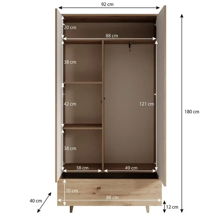 Meubella - Kledingkast Fuzeta - Eiken - 92 cm