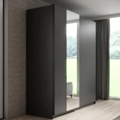 Meubella - Kledingkast Ganaro - Grijs - 180 cm - Met spiegel