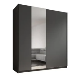 Meubella - Kledingkast Ganaro - Grijs - 180 cm - Met spiegel