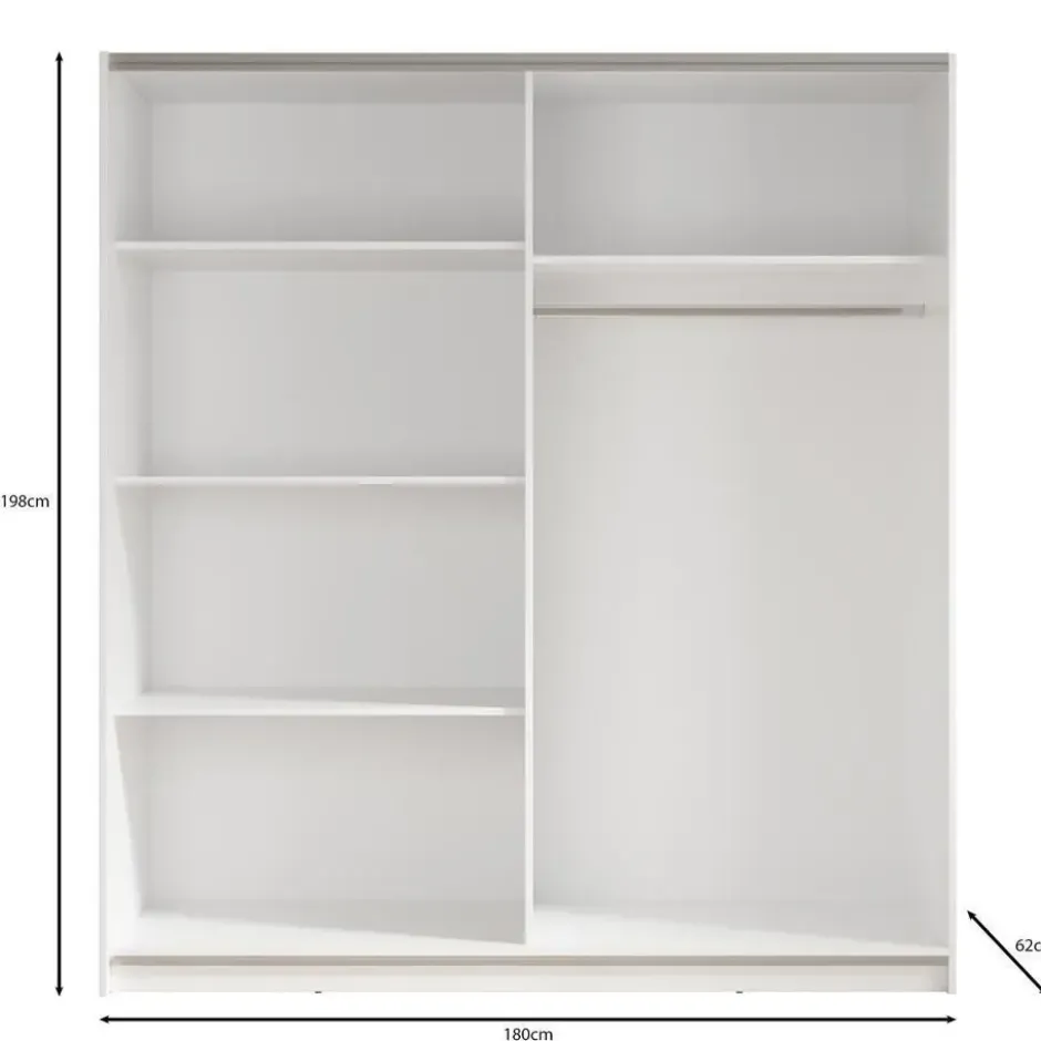 Meubella - Kledingkast Ganaro - Grijs - 180 cm - Met spiegel