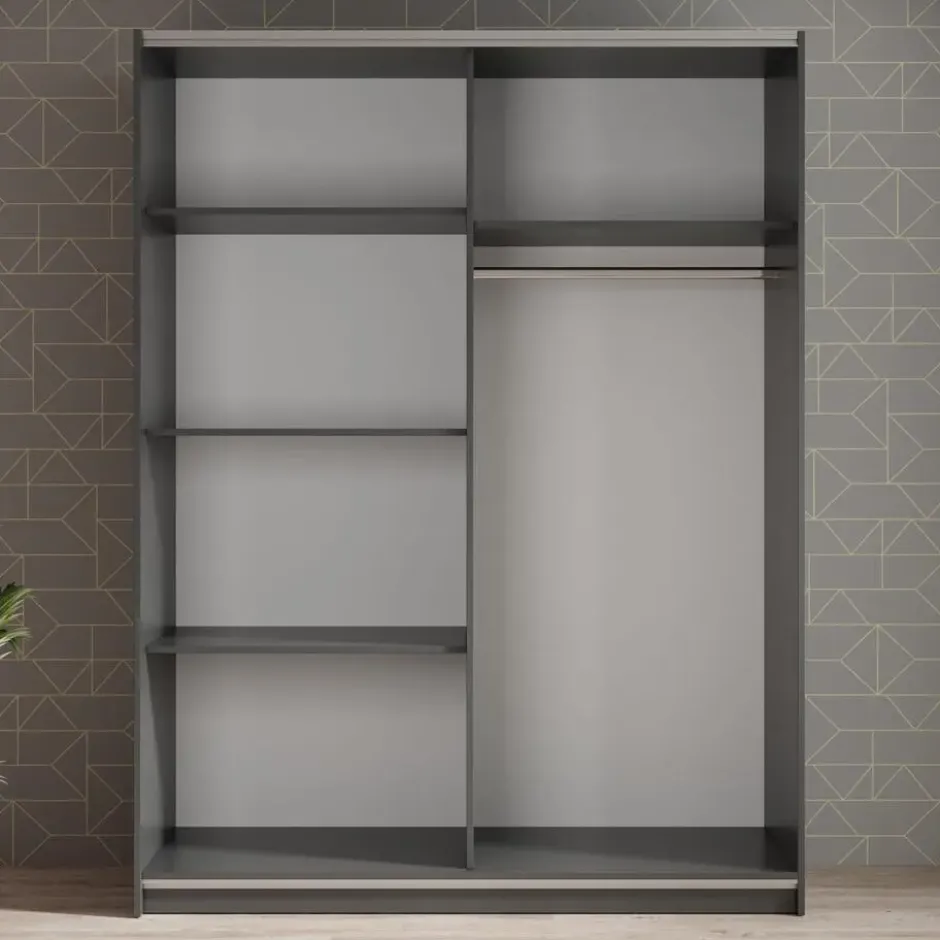 Meubella - Kledingkast Ganaro - Grijs - 150 cm - Met spiegel