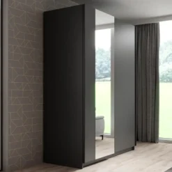 Meubella - Kledingkast Ganaro - Grijs - 150 cm - Met spiegel