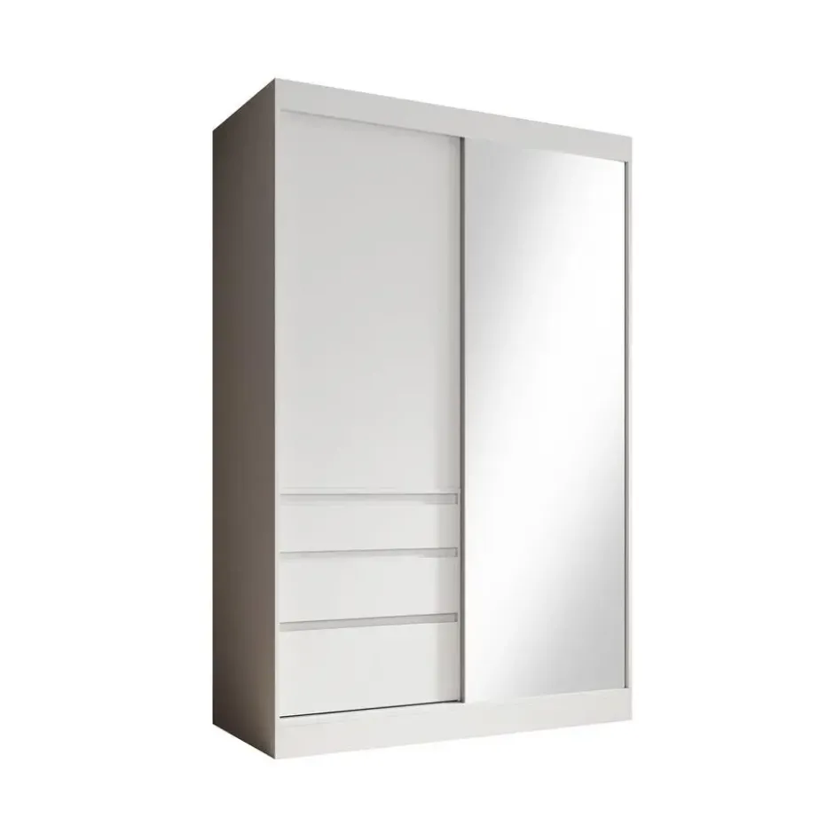Meubella - Kledingkast Henry - Wit - 140 cm - Met spiegel