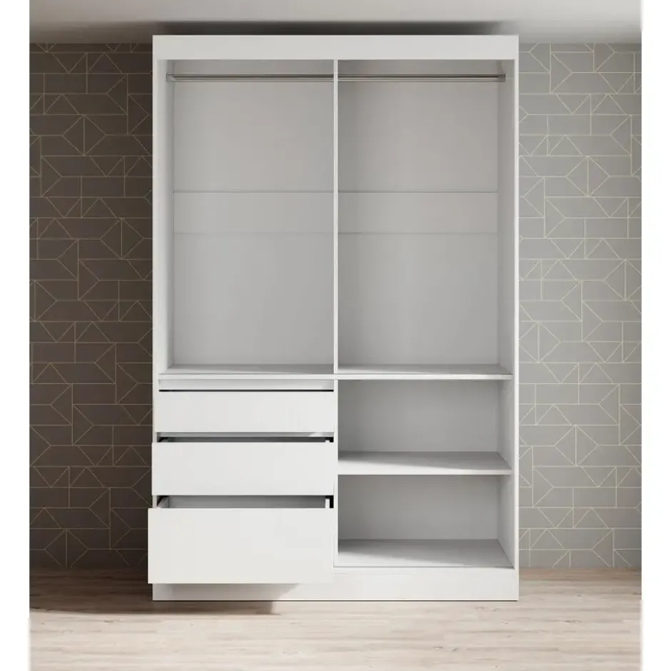 Meubella - Kledingkast Henry - Wit - 140 cm - Met spiegel