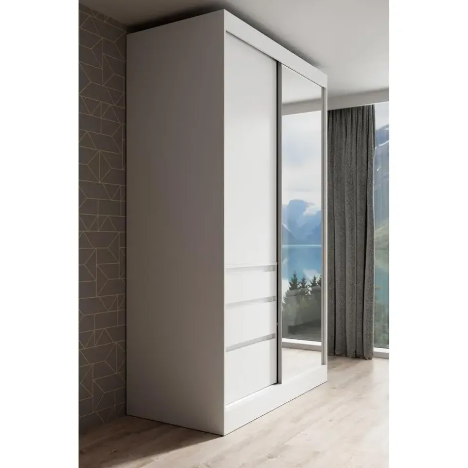 Meubella - Kledingkast Henry - Wit - 140 cm - Met spiegel