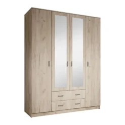 Meubella - Kledingkast Hinto - Grijs Eiken - 160 cm - Met spiegel