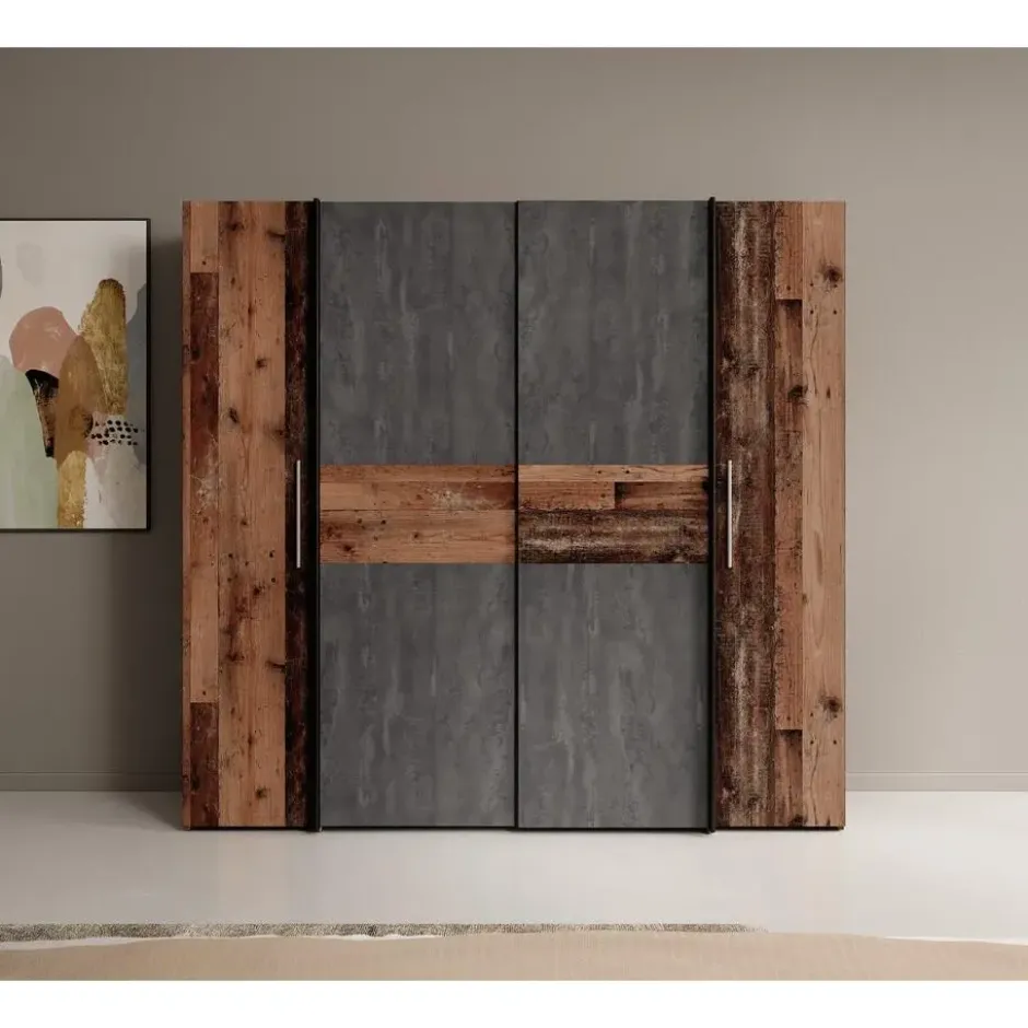 Meubella - Kledingkast Kassel - Old wood - Grijs - 200 cm