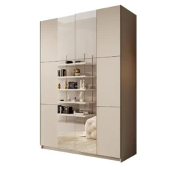 Meubella - Kledingkast Landon - Beige - 150 cm - Met spiegel
