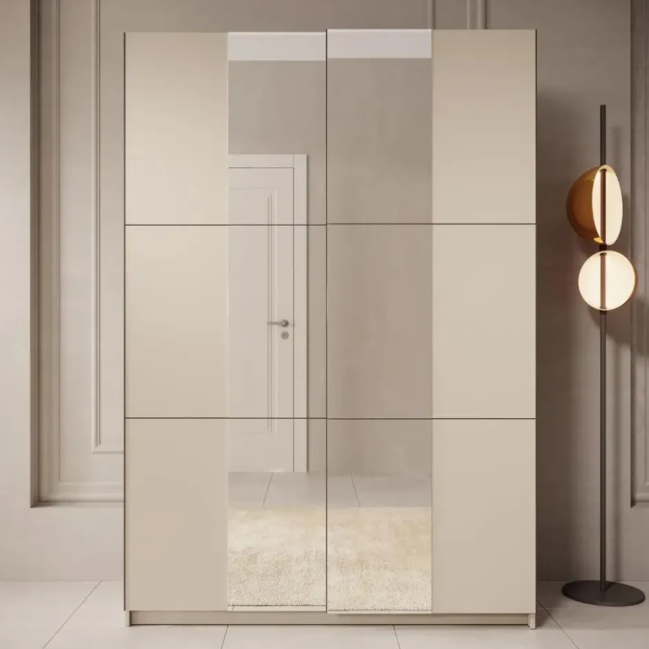 Meubella - Kledingkast Landon - Beige - 150 cm - Met spiegel